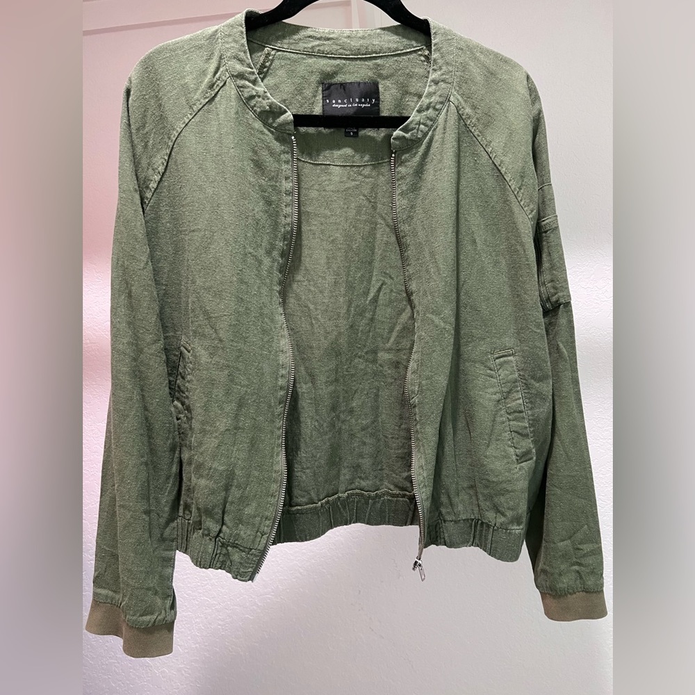 Sanctuary Linen Blend Pilot Bomber Jacket  size small